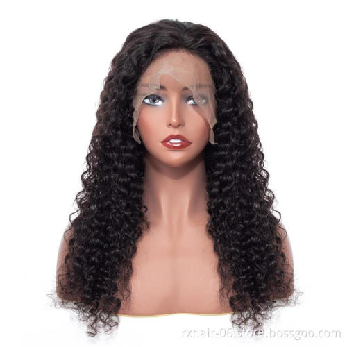 High density hot sale wet and wavy human hair wigs unprocessed water deep curly wave transparent swiss lace front wigs